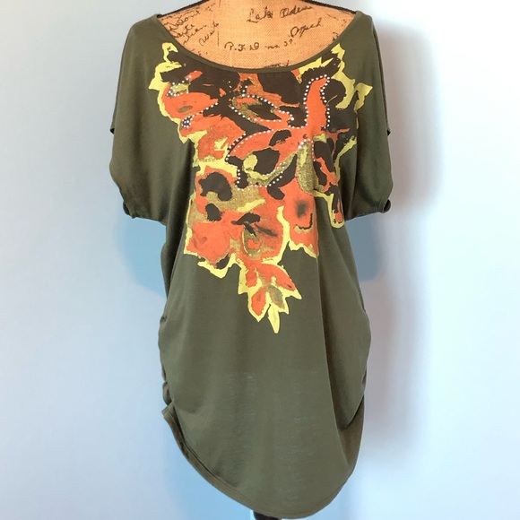 Women’s Abstract and Stud Army Green Tunic - Picture 2 of 5